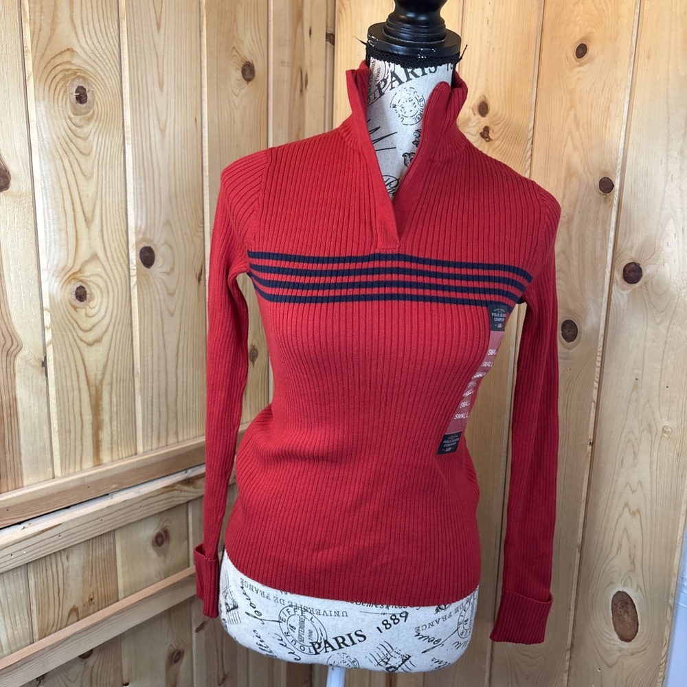 New Vintage 2003 Y2K Polo Jeans Company Ribbed Sweater Red Collegiate Nos